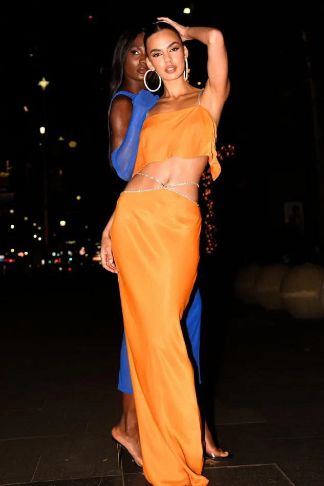 Meshki Skirts Women Dayana Diamante Maxi Skirt 8211 Mandarin Mandarin