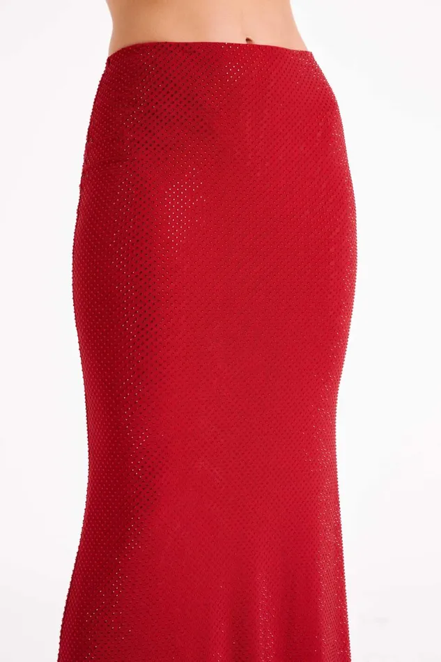 Meshki Skirts Women Erika Diamante Maxi Skirt 8211 Vermilion Red Vermilionred