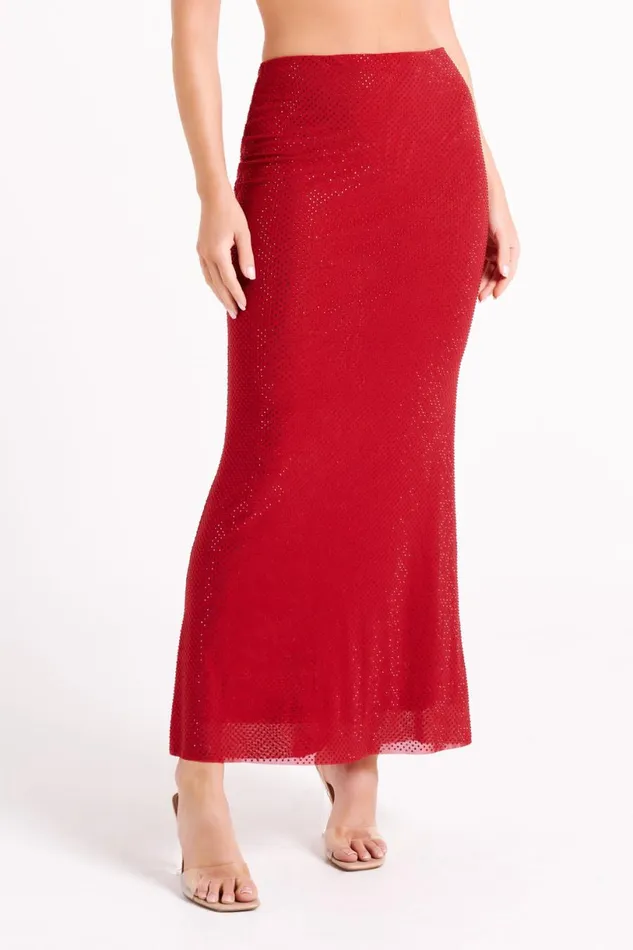 Meshki Skirts Women Erika Diamante Maxi Skirt 8211 Vermilion Red Vermilionred