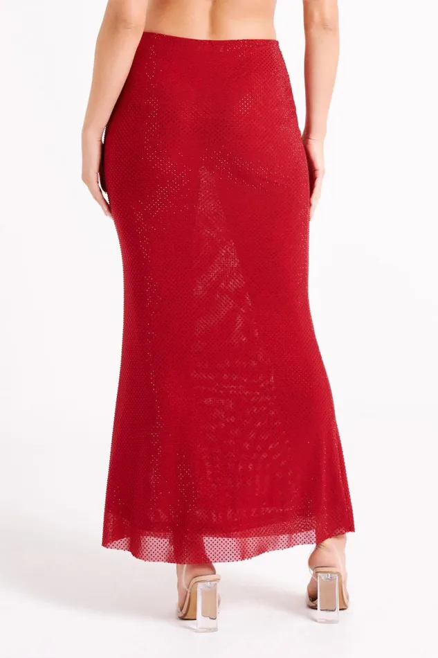 Meshki Skirts Women Erika Diamante Maxi Skirt 8211 Vermilion Red Vermilionred