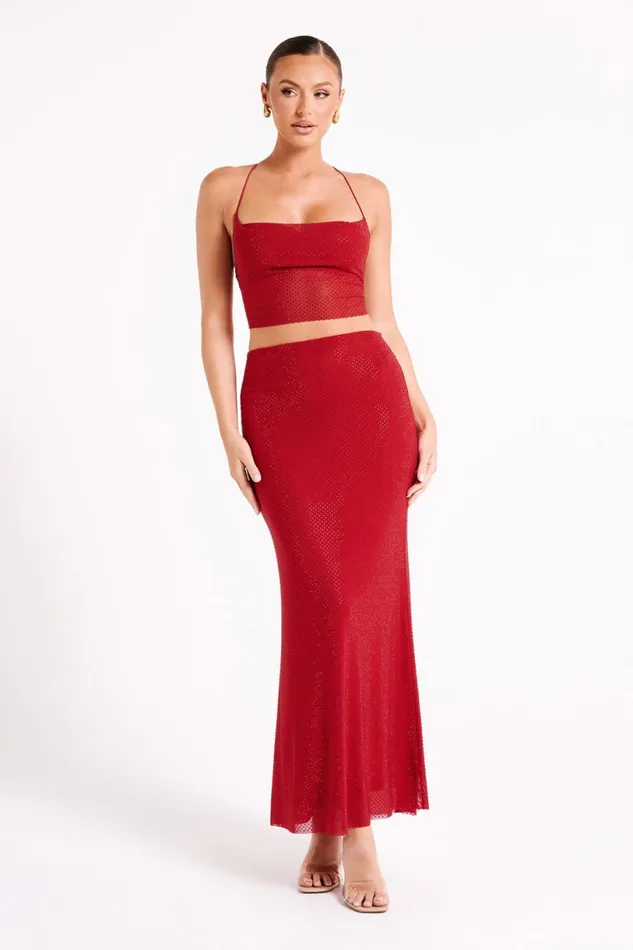 Meshki Skirts Women Erika Diamante Maxi Skirt 8211 Vermilion Red Vermilionred