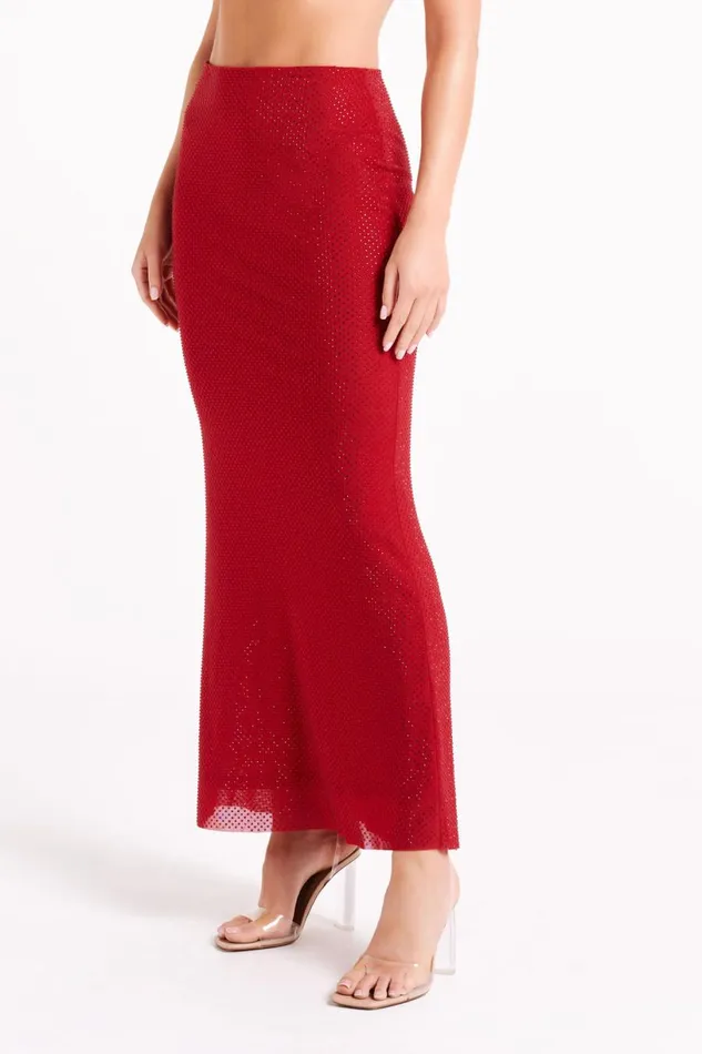 Meshki Skirts Women Erika Diamante Maxi Skirt 8211 Vermilion Red Vermilionred