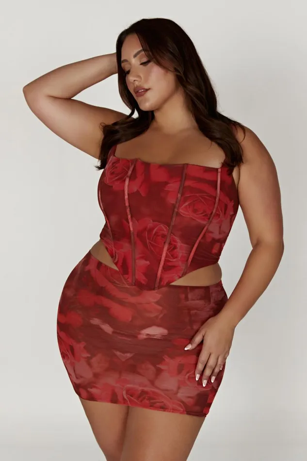 Meshki Skirts Women Erina Mesh Mini Skirt 8211 Oversized Rose Print Oversized Rose Print