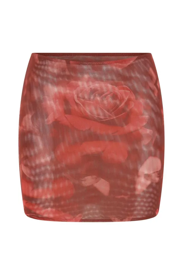 Meshki Skirts Women Erina Mesh Mini Skirt 8211 Oversized Rose Print Oversized Rose Print