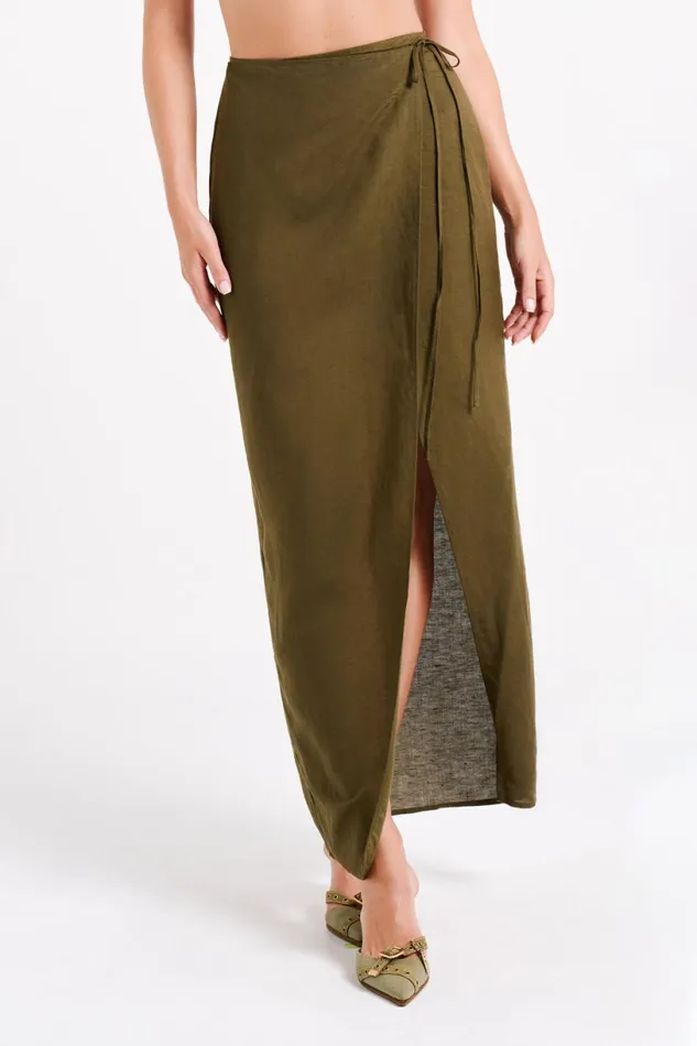 Meshki Skirts Women Fatima Linen Wrap Maxi Skirt 8211 Khaki Khaki Meshki Skirts Women Fatima Linen Wrap Maxi Skirt 8211 Khaki Khaki