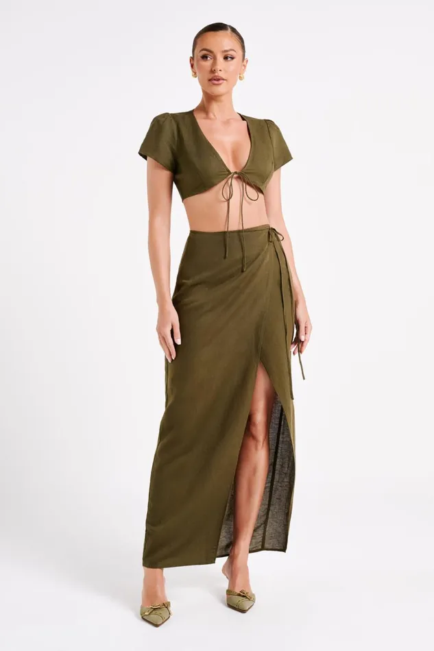 Meshki Skirts Women Fatima Linen Wrap Maxi Skirt 8211 Khaki Khaki Meshki Skirts Women Fatima Linen Wrap Maxi Skirt 8211 Khaki Khaki