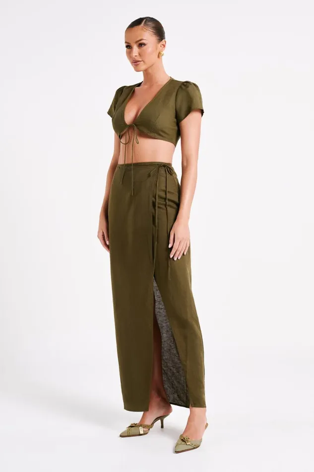Meshki Skirts Women Fatima Linen Wrap Maxi Skirt 8211 Khaki Khaki Meshki Skirts Women Fatima Linen Wrap Maxi Skirt 8211 Khaki Khaki