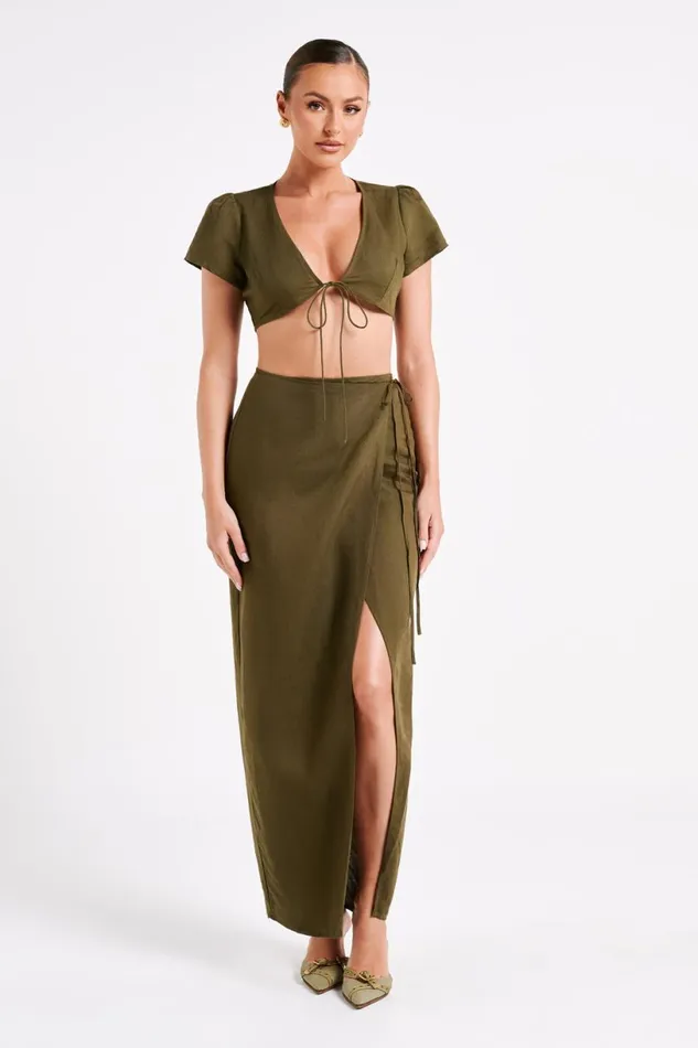 Meshki Skirts Women Fatima Linen Wrap Maxi Skirt 8211 Khaki Khaki Meshki Skirts Women Fatima Linen Wrap Maxi Skirt 8211 Khaki Khaki