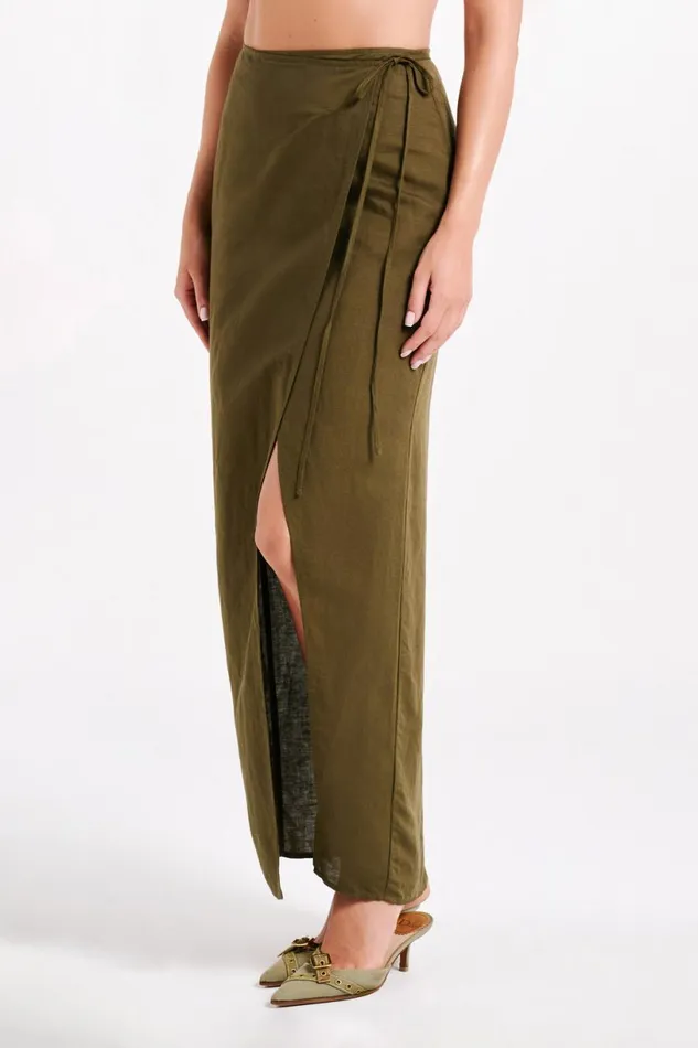 Meshki Skirts Women Fatima Linen Wrap Maxi Skirt 8211 Khaki Khaki Meshki Skirts Women Fatima Linen Wrap Maxi Skirt 8211 Khaki Khaki