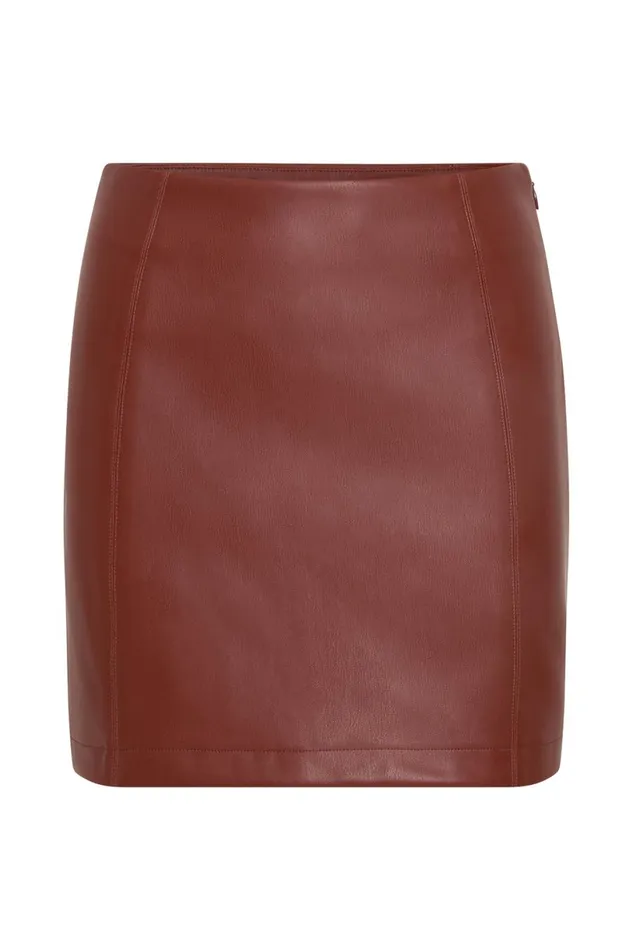 Meshki Skirts Women Fawn Faux Leather Mini Skirt 8211 Cherry Chocolate Cherry Chocolate