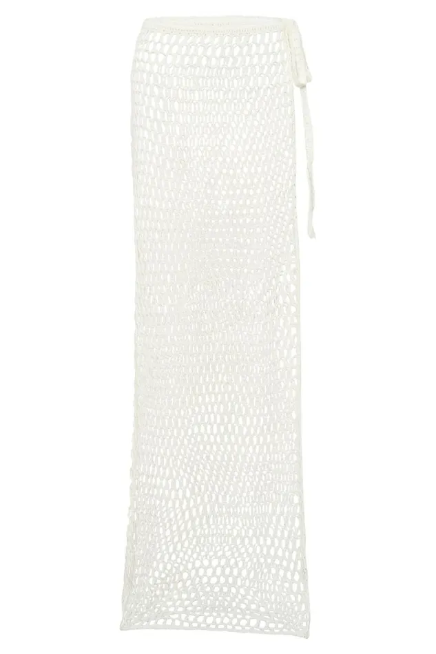 Meshki Skirts Women Hallie Tie Up Crochet Maxi Skirt 8211 White White