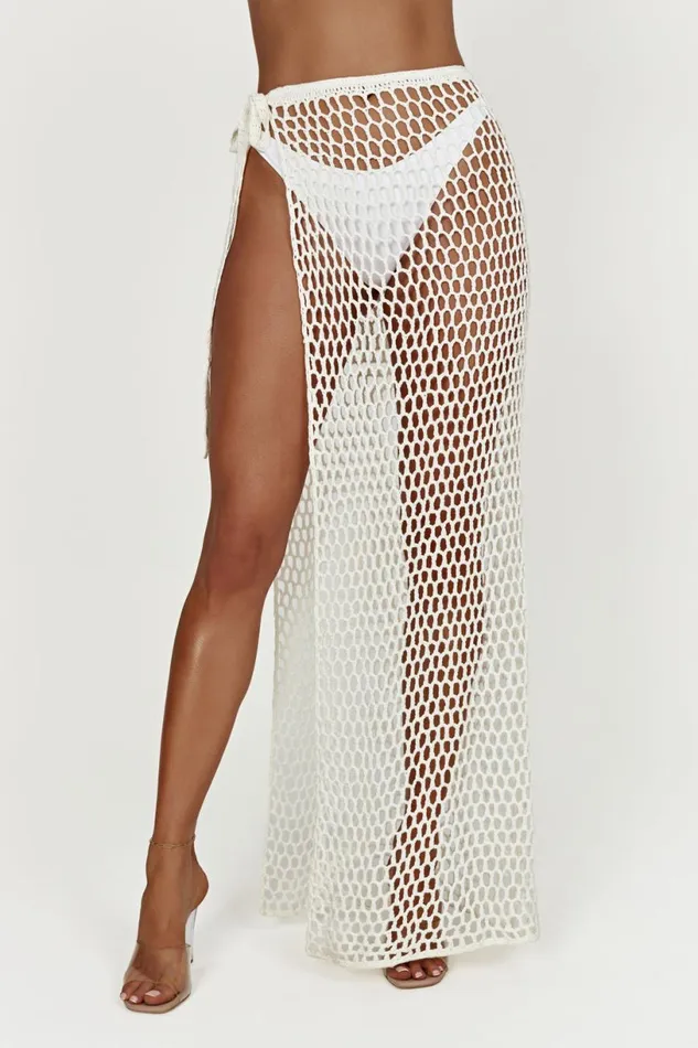 Meshki Skirts Women Hallie Tie Up Crochet Maxi Skirt 8211 White White