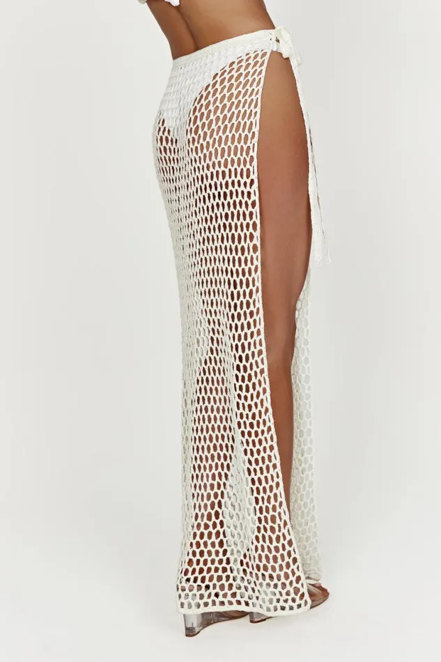 Meshki Skirts Women Hallie Tie Up Crochet Maxi Skirt 8211 White White