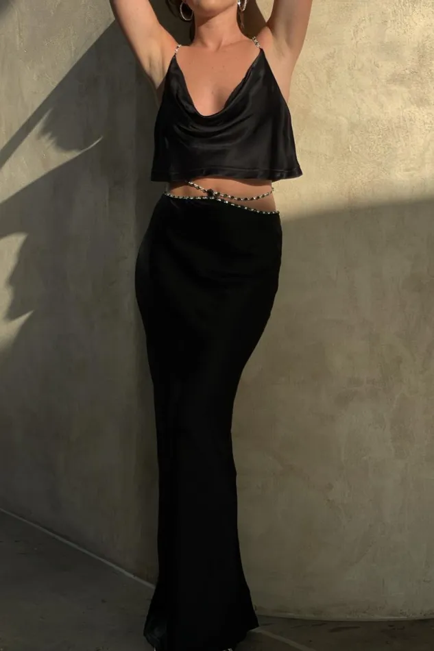 Meshki Skirts Women Havva Diamante Trim Maxi Skirt 8211 Black Black