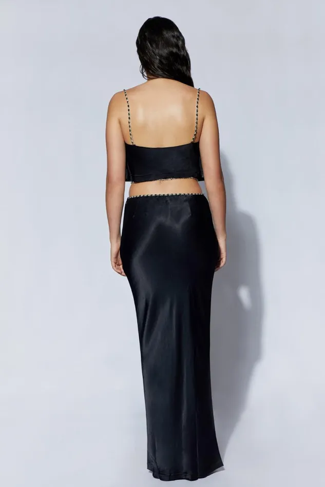 Meshki Skirts Women Havva Diamante Trim Maxi Skirt 8211 Black Black Meshki Skirts Women Havva Diamante Trim Maxi Skirt 8211 Black Black