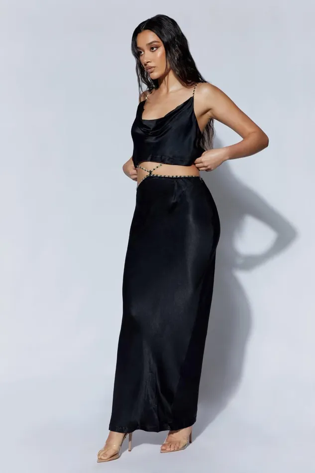 Meshki Skirts Women Havva Diamante Trim Maxi Skirt 8211 Black Black Meshki Skirts Women Havva Diamante Trim Maxi Skirt 8211 Black Black