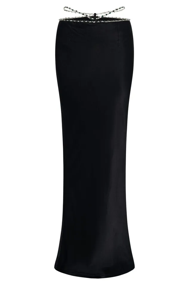 Meshki Skirts Women Havva Diamante Trim Maxi Skirt 8211 Black Black Meshki Skirts Women Havva Diamante Trim Maxi Skirt 8211 Black Black