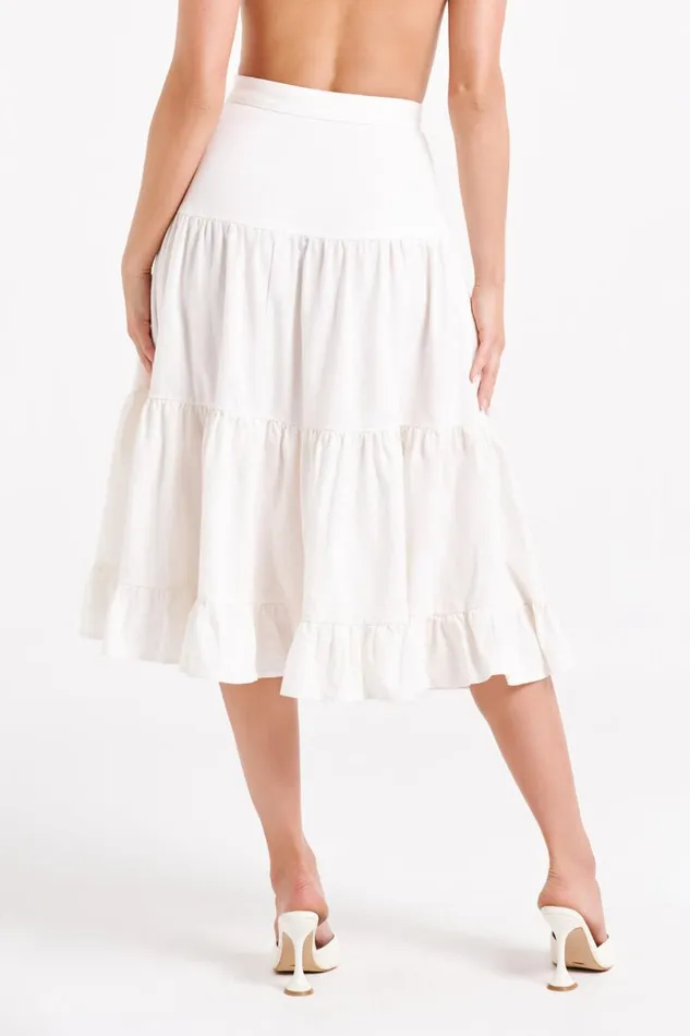 Meshki Skirts Women Hilaria Tiered Linen Midi Skirt 8211 White White Meshki Skirts Women Hilaria Tiered Linen Midi Skirt 8211 White White
