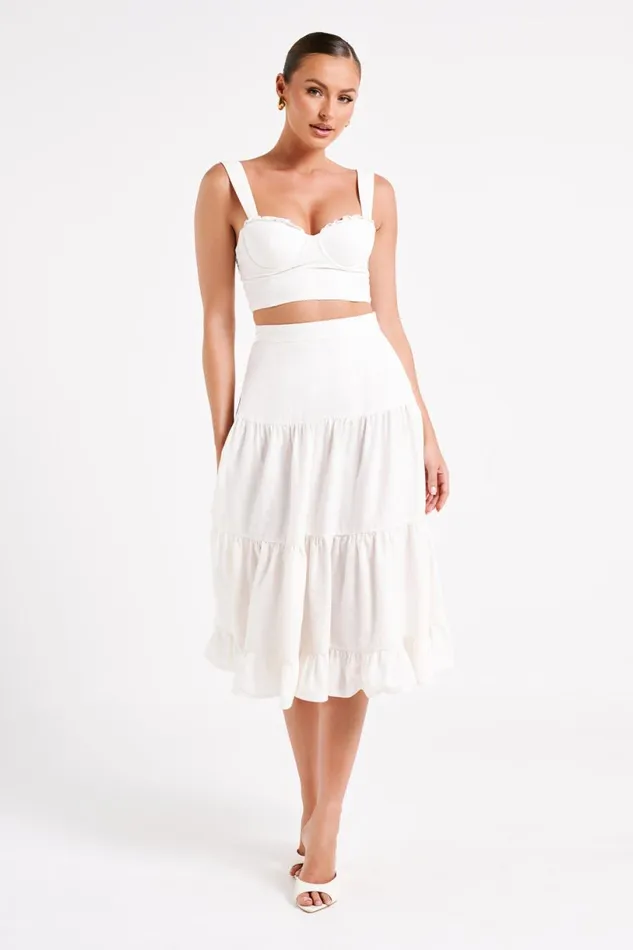Meshki Skirts Women Hilaria Tiered Linen Midi Skirt 8211 White White Meshki Skirts Women Hilaria Tiered Linen Midi Skirt 8211 White White