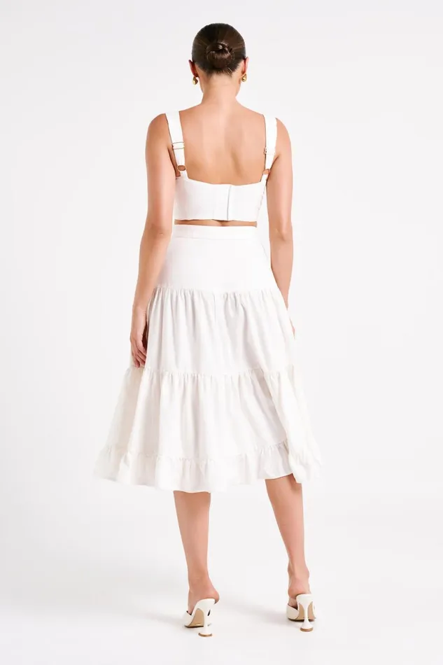 Meshki Skirts Women Hilaria Tiered Linen Midi Skirt 8211 White White Meshki Skirts Women Hilaria Tiered Linen Midi Skirt 8211 White White