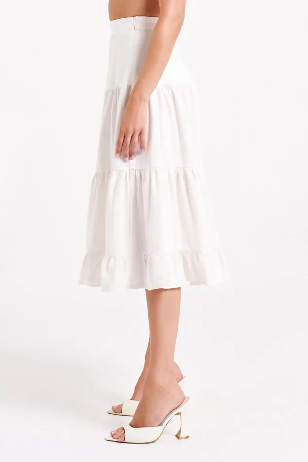 Meshki Skirts Women Hilaria Tiered Linen Midi Skirt 8211 White White Meshki Skirts Women Hilaria Tiered Linen Midi Skirt 8211 White White