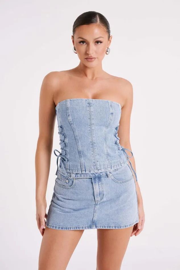 Meshki Skirts Women Julienne Denim Mini Skirt 8211 Mid Blue Midblue