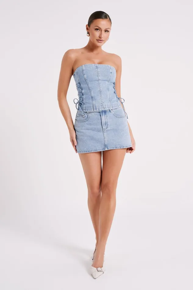 Meshki Skirts Women Julienne Denim Mini Skirt 8211 Mid Blue Midblue