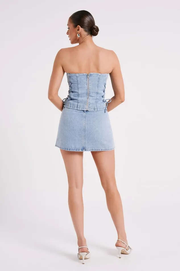Meshki Skirts Women Julienne Denim Mini Skirt 8211 Mid Blue Midblue