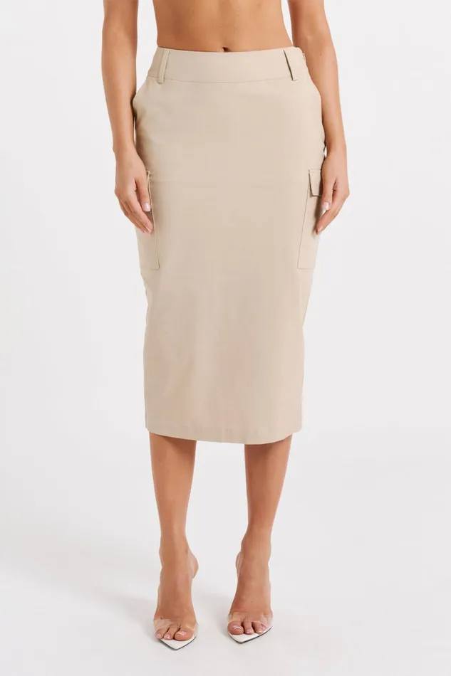 Meshki Skirts Women Lorna Mid Rise Cargo Skirt 8211 Stone Stone