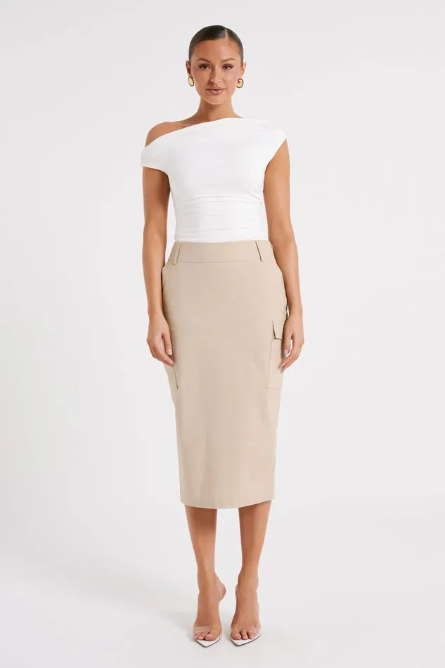 Meshki Skirts Women Lorna Mid Rise Cargo Skirt 8211 Stone Stone