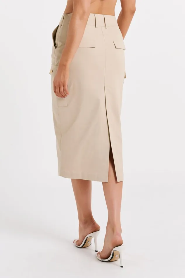Meshki Skirts Women Lorna Mid Rise Cargo Skirt 8211 Stone Stone