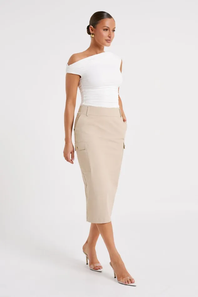 Meshki Skirts Women Lorna Mid Rise Cargo Skirt 8211 Stone Stone
