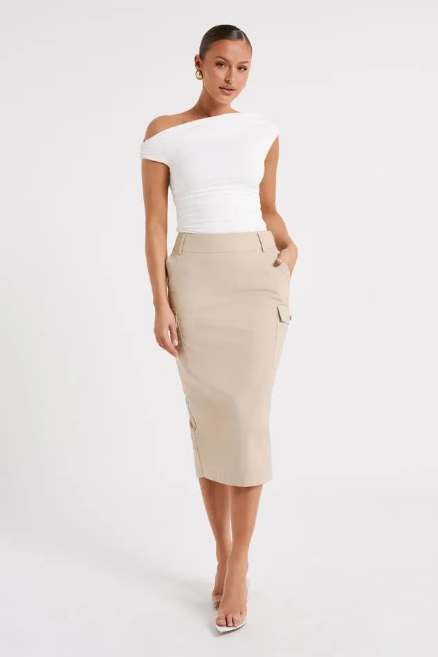 Meshki Skirts Women Lorna Mid Rise Cargo Skirt 8211 Stone Stone