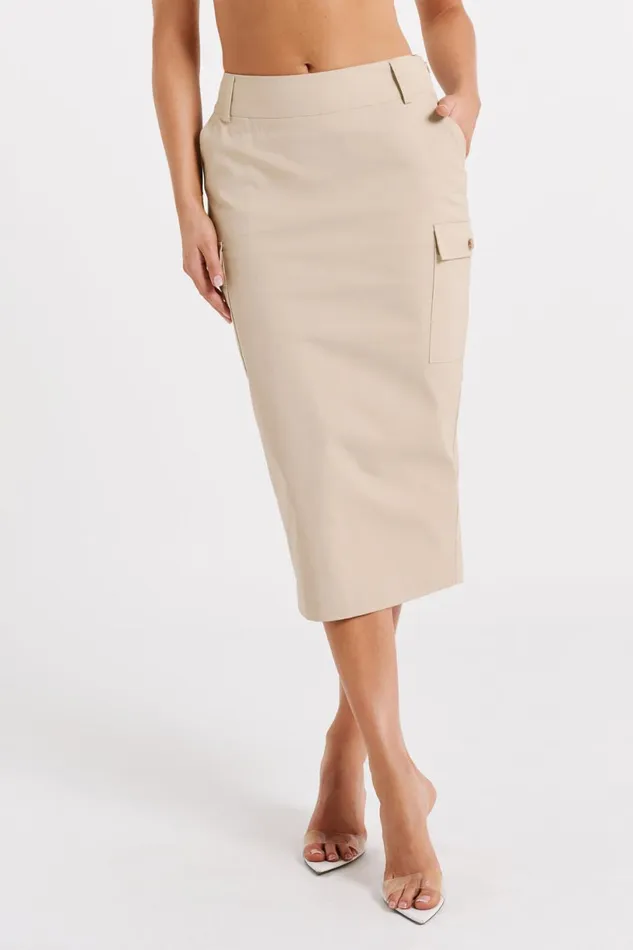 Meshki Skirts Women Lorna Mid Rise Cargo Skirt 8211 Stone Stone