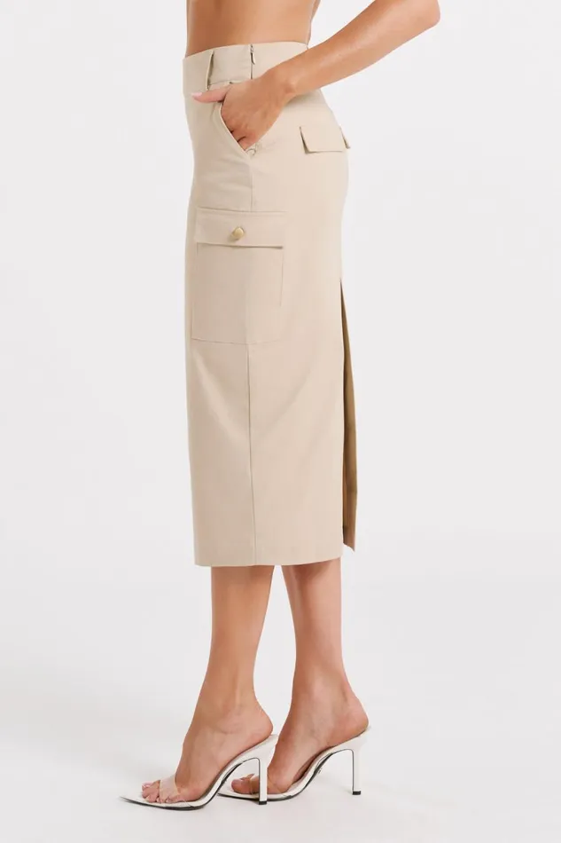 Meshki Skirts Women Lorna Mid Rise Cargo Skirt 8211 Stone Stone