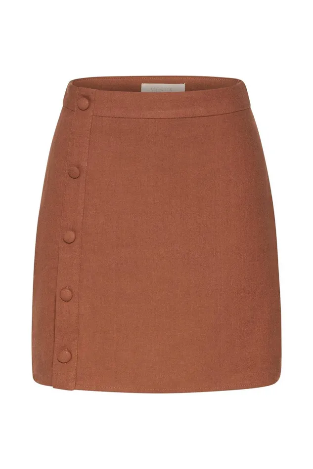 Meshki Skirts Women Maja Button Up Linen Mini Skirt 8211 Brown Brown Meshki Skirts Women Maja Button Up Linen Mini Skirt 8211 Brown Brown