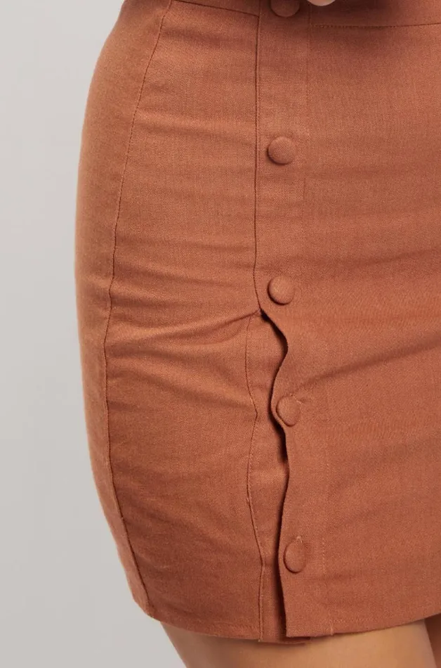 Meshki Skirts Women Maja Button Up Linen Mini Skirt 8211 Brown Brown Meshki Skirts Women Maja Button Up Linen Mini Skirt 8211 Brown Brown