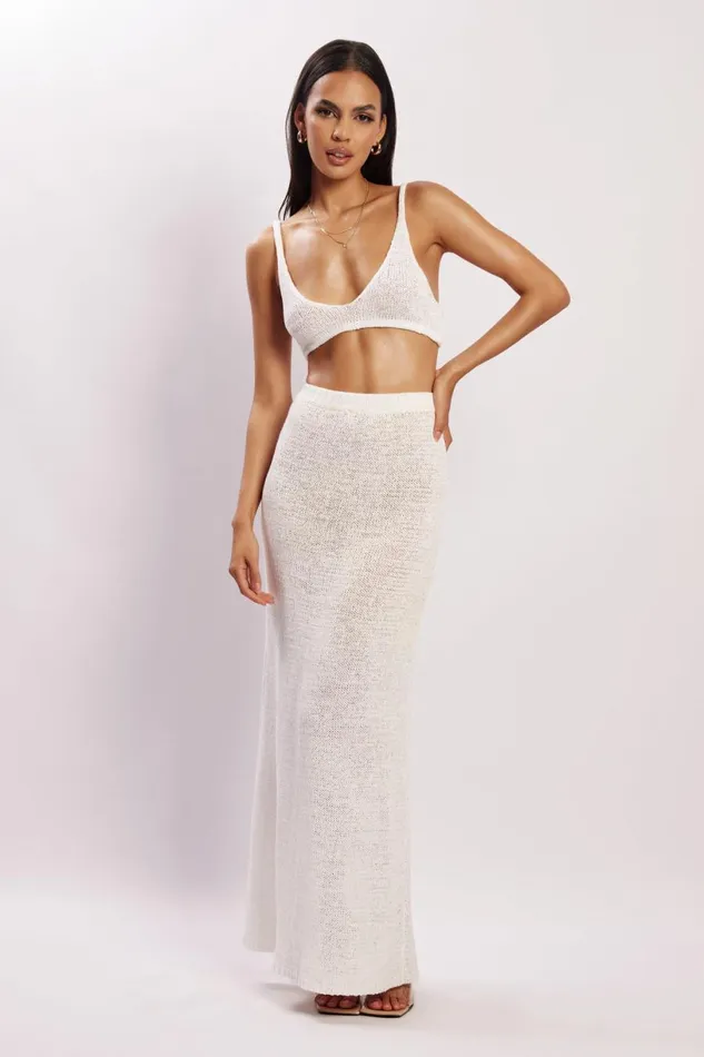Meshki Skirts Women Mary Knit Maxi Skirt 8211 White White