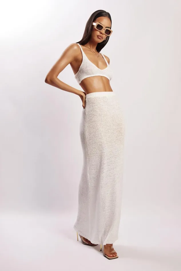 Meshki Skirts Women Mary Knit Maxi Skirt 8211 White White