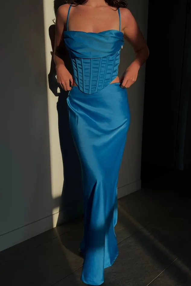 Meshki Skirts Women Missy Maxi Satin Skirt 8211 Azure Blue Azureblue