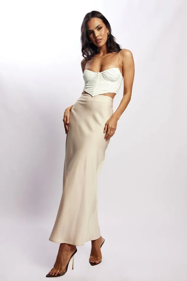 Meshki Skirts Women Missy Maxi Satin Skirt 8211 Champagne Champagne
