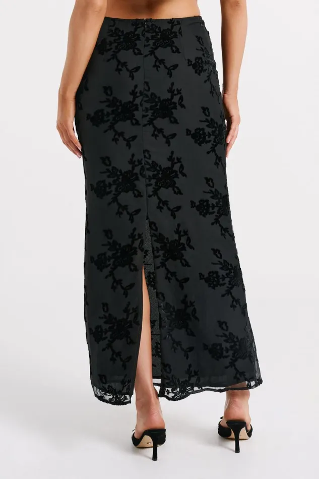 Meshki Skirts Women Mona Burnout Velvet Maxi Skirt 8211 Black Black