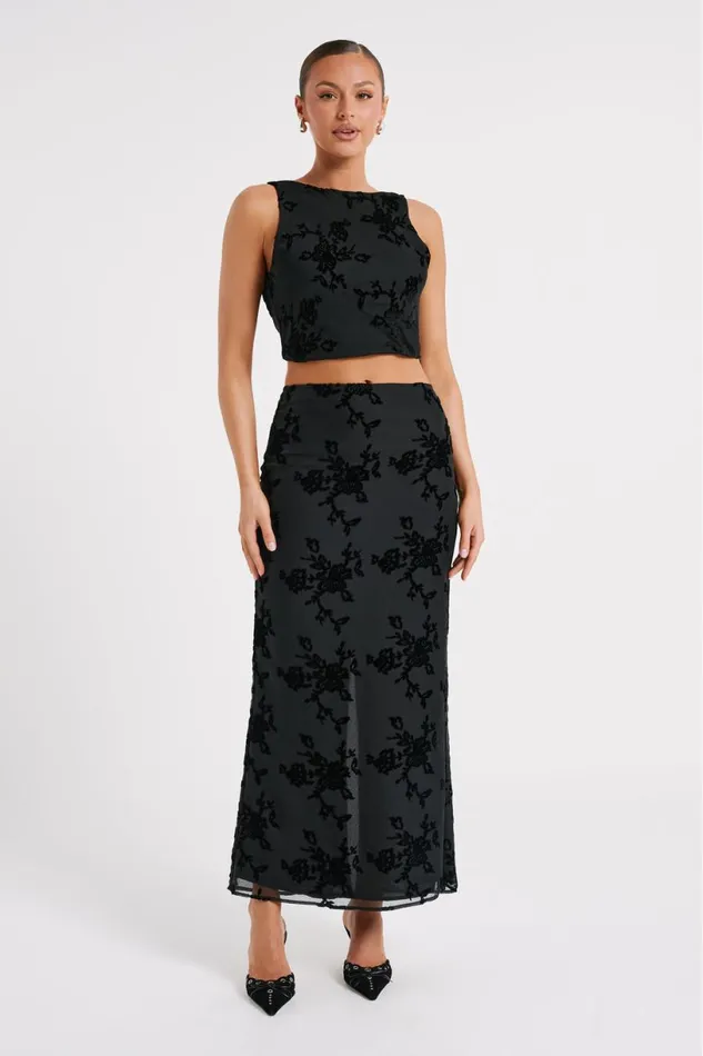 Meshki Skirts Women Mona Burnout Velvet Maxi Skirt 8211 Black Black