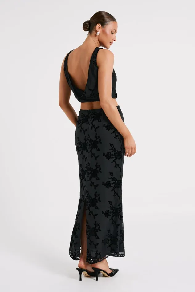 Meshki Skirts Women Mona Burnout Velvet Maxi Skirt 8211 Black Black