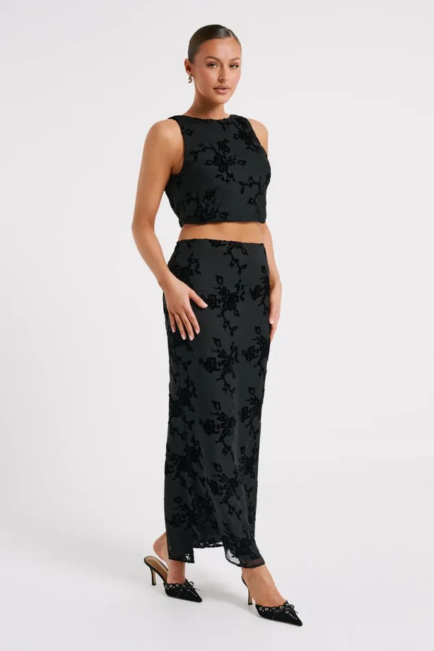 Meshki Skirts Women Mona Burnout Velvet Maxi Skirt 8211 Black Black