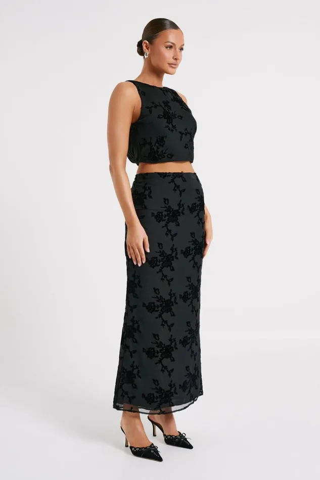 Meshki Skirts Women Mona Burnout Velvet Maxi Skirt 8211 Black Black
