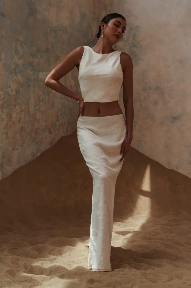 Meshki Skirts Women Mona Burnout Velvet Maxi Skirt 8211 White White