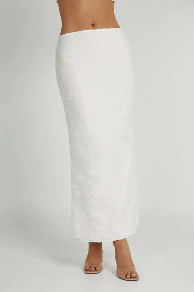 Meshki Skirts Women Mona Burnout Velvet Maxi Skirt 8211 White White