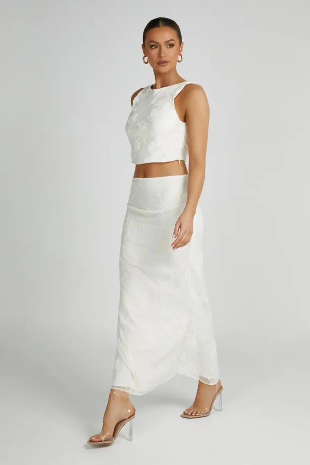 Meshki Skirts Women Mona Burnout Velvet Maxi Skirt 8211 White White