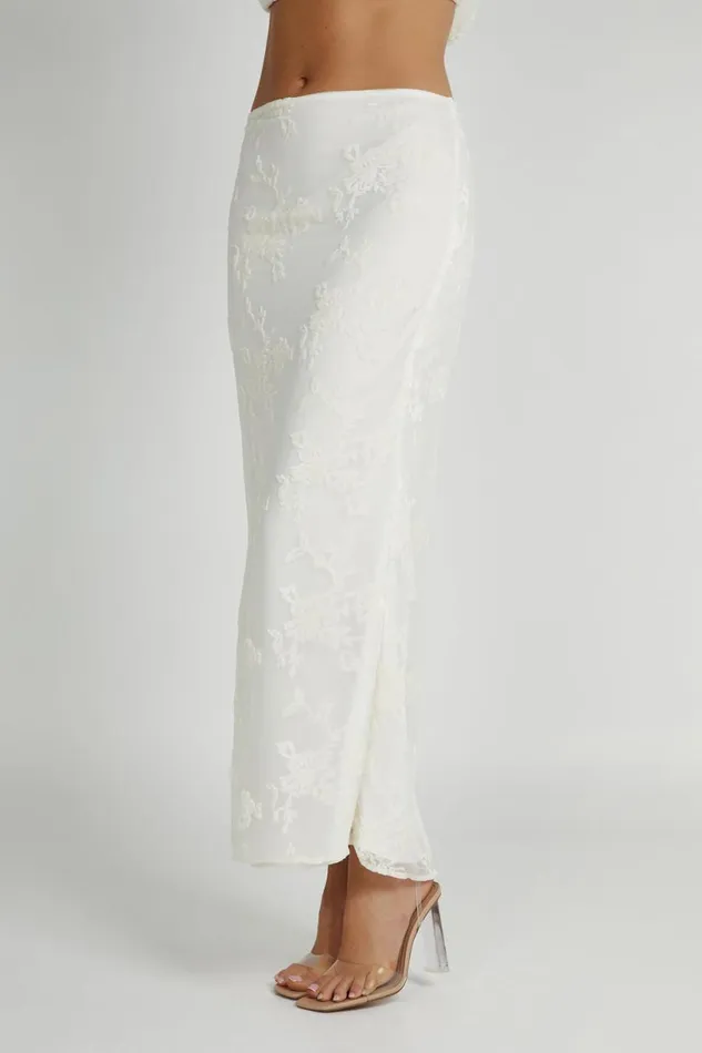 Meshki Skirts Women Mona Burnout Velvet Maxi Skirt 8211 White White